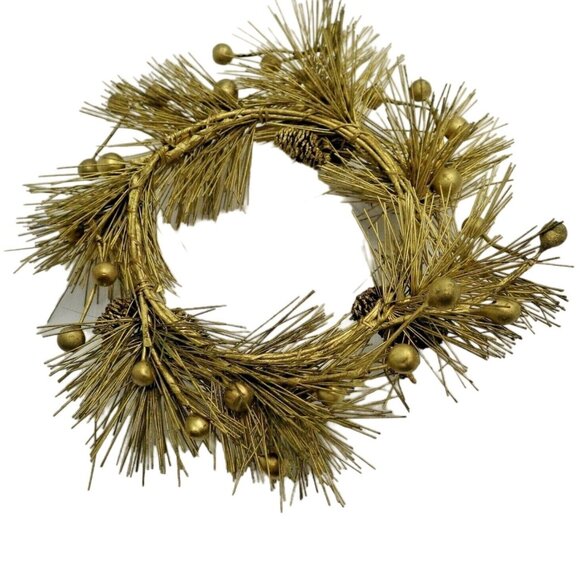 Gold Candle Ring  Pine cone Needles Vintage lot 2 Grannycore Christmas Holiday - Picture 3 of 4